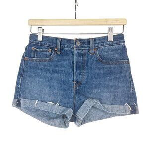 Levis Womens 501 Original High-Waisted Denim Shorts Distressed Blue Size 27